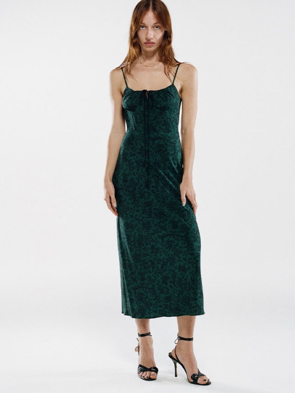 Réalisation Par The Alba Silk Midi Dress Dazed Noir Green Paisley